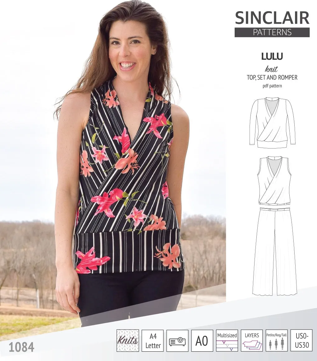 Lulu faux wrap knit top, set and romper (PDF)