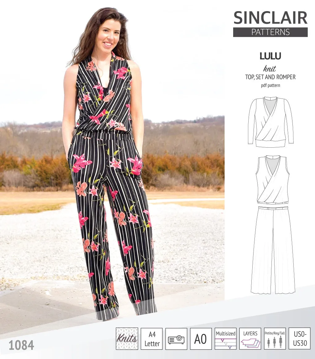 Lulu faux wrap knit top, set and romper (PDF)