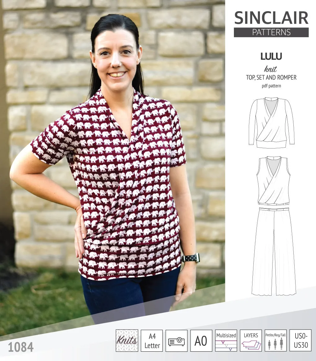 Lulu faux wrap knit top, set and romper (PDF)