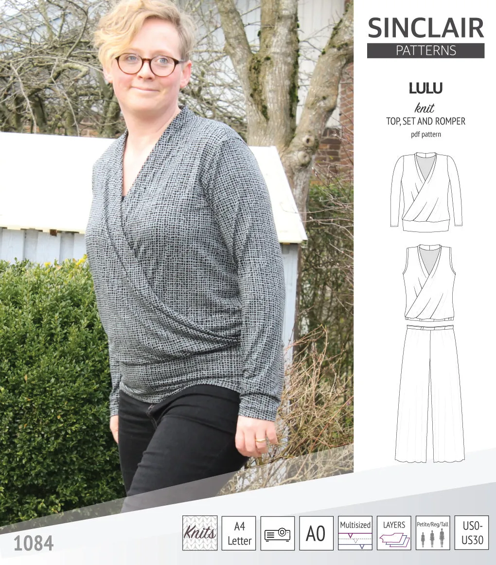 Lulu faux wrap knit top, set and romper (PDF)
