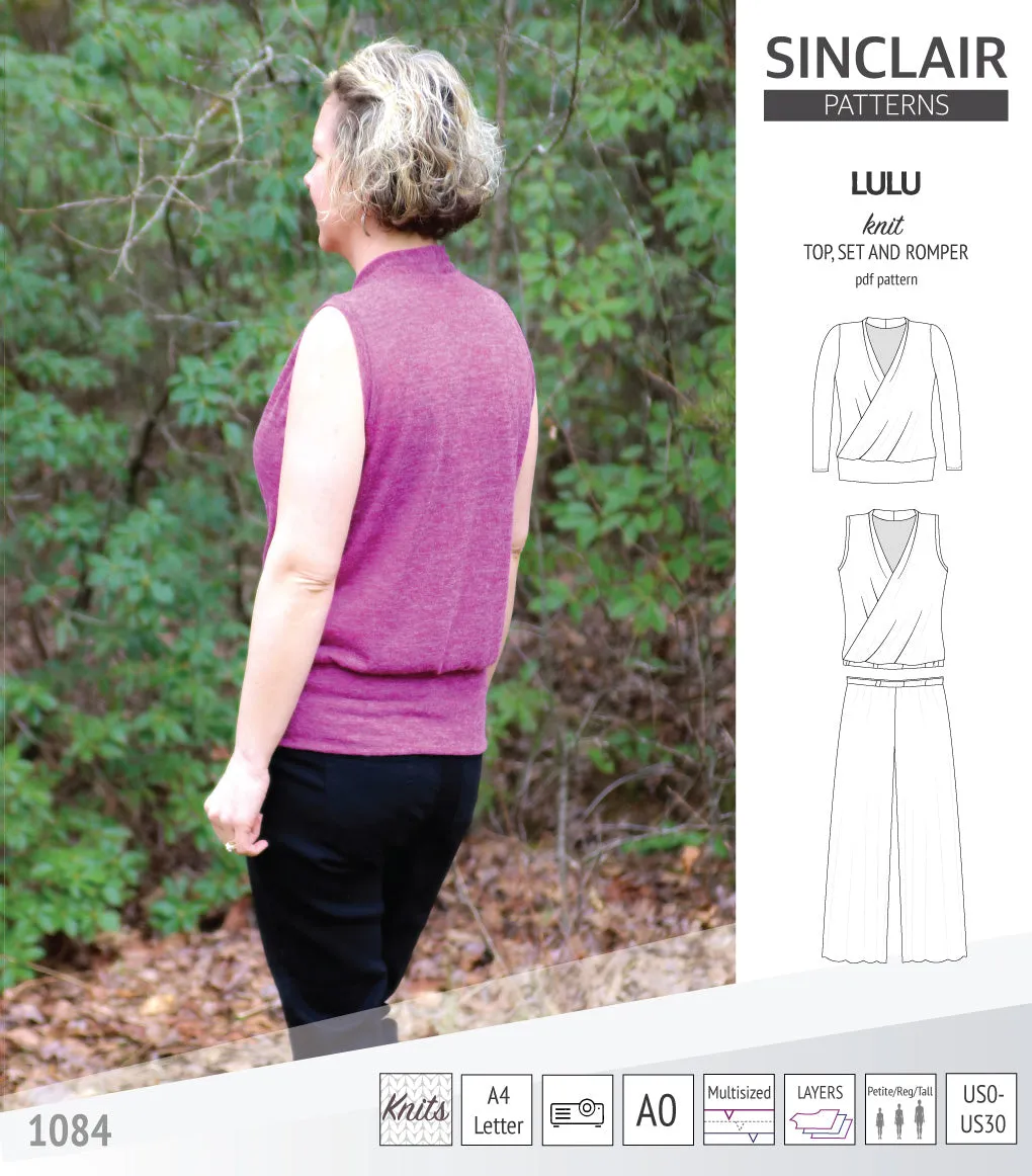 Lulu faux wrap knit top, set and romper (PDF)