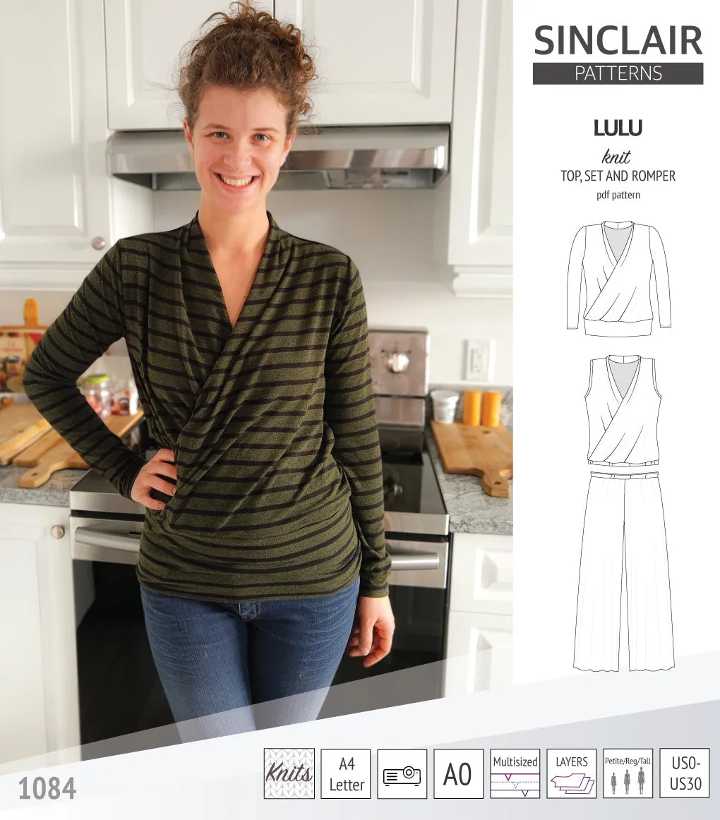 Lulu faux wrap knit top, set and romper (PDF)