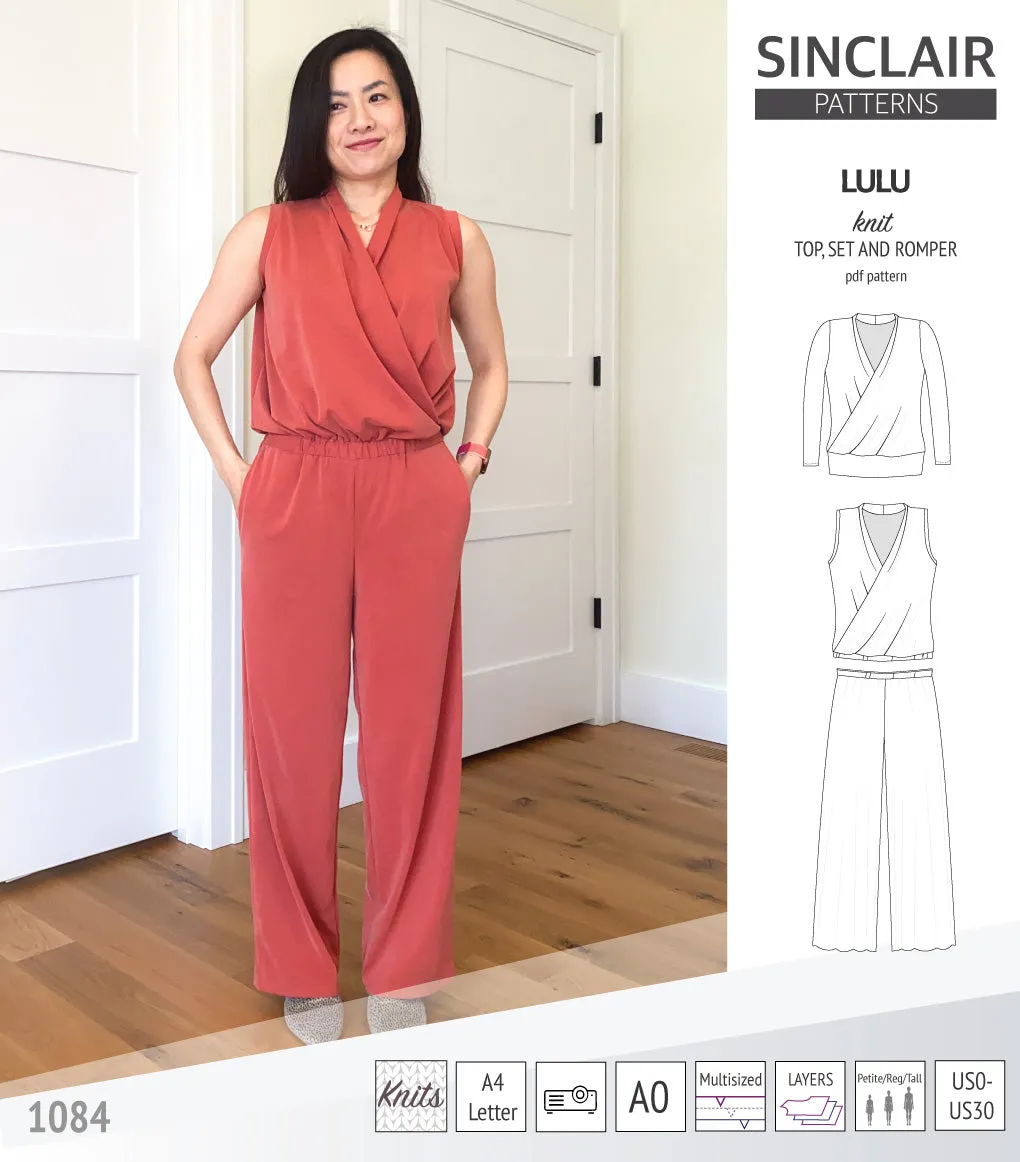 Lulu faux wrap knit top, set and romper (PDF)