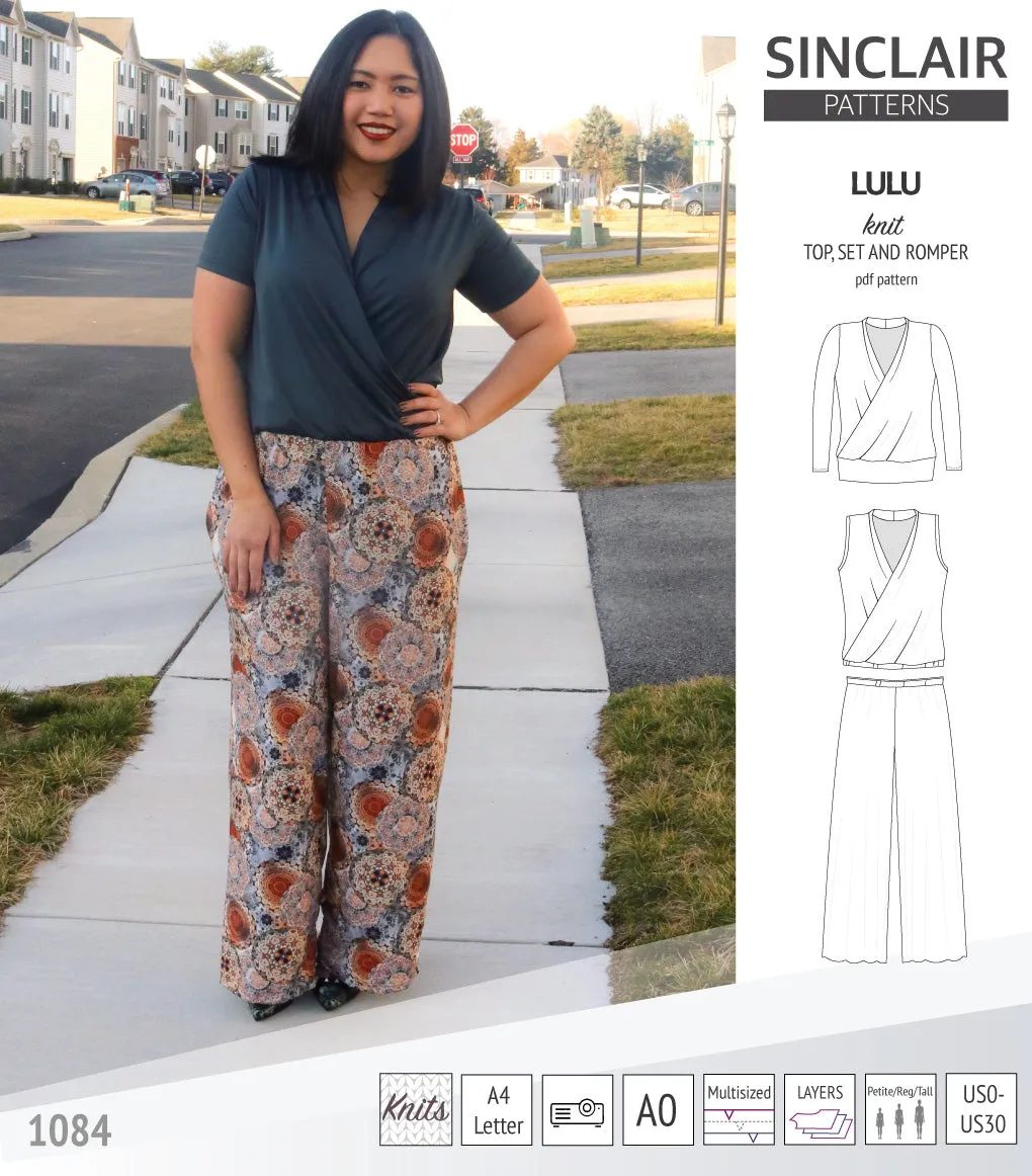 Lulu faux wrap knit top, set and romper (PDF)