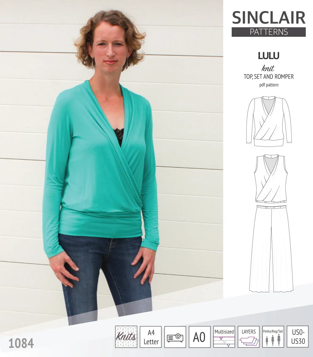 Lulu faux wrap knit top, set and romper (PDF)