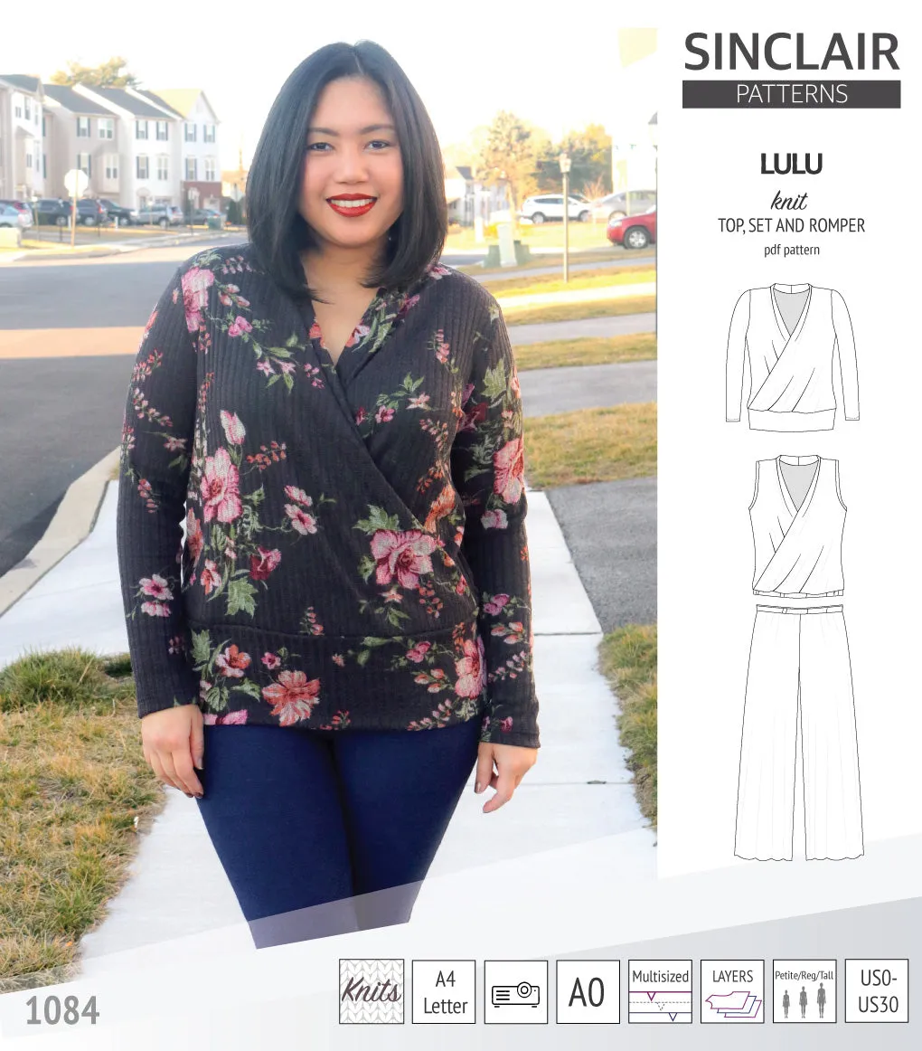 Lulu faux wrap knit top, set and romper (PDF)