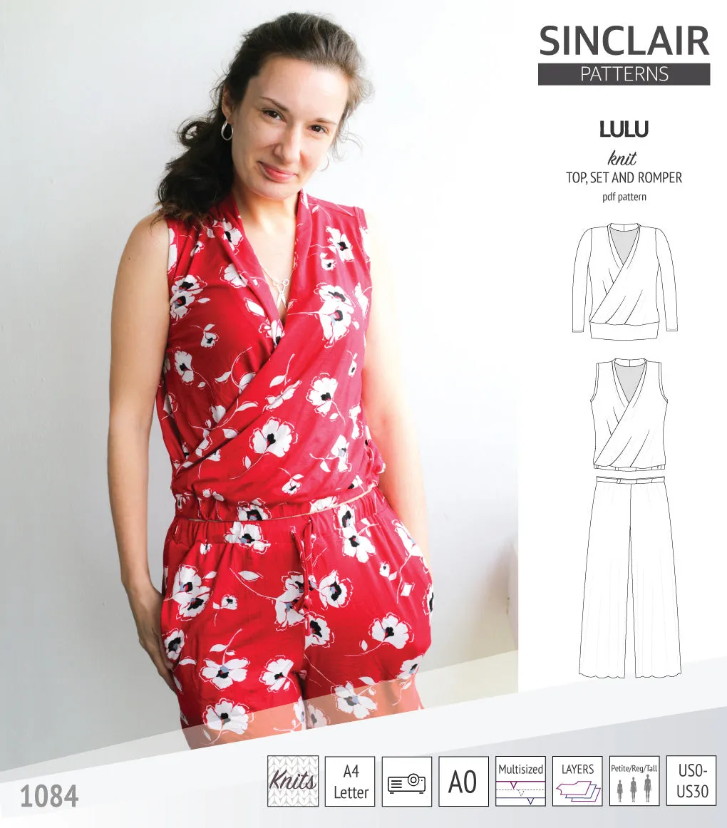 Lulu faux wrap knit top, set and romper (PDF)