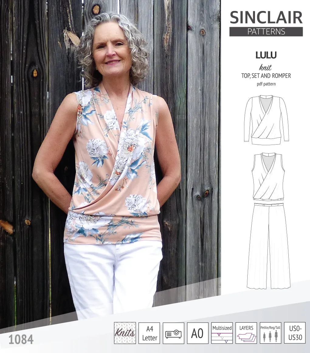 Lulu faux wrap knit top, set and romper (PDF)