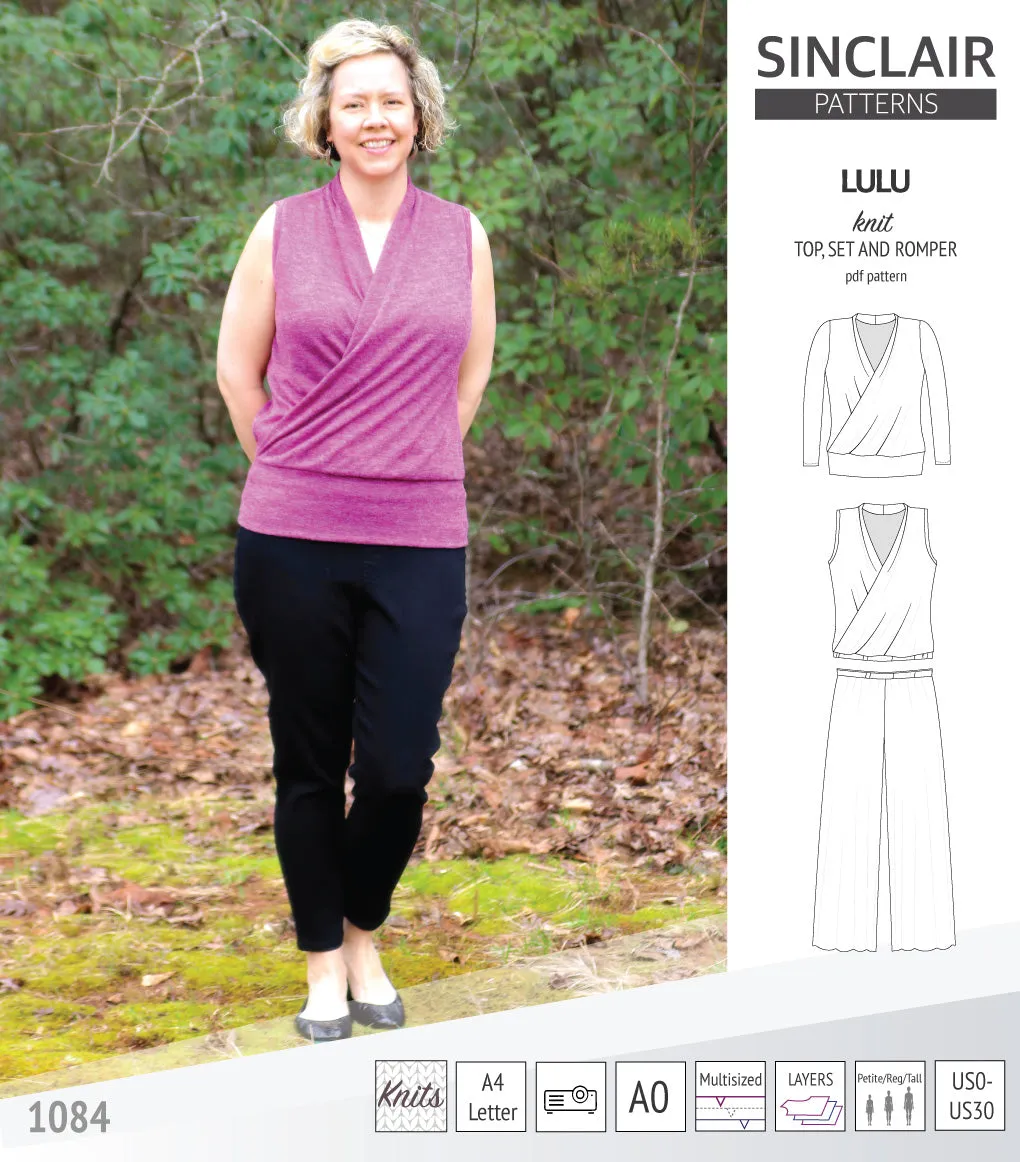 Lulu faux wrap knit top, set and romper (PDF)
