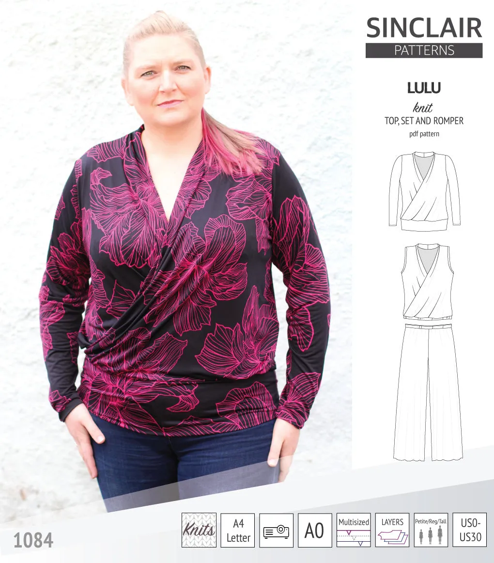Lulu faux wrap knit top, set and romper (PDF)