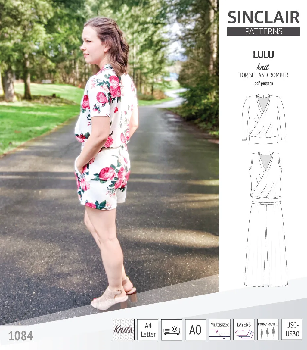 Lulu faux wrap knit top, set and romper (PDF)