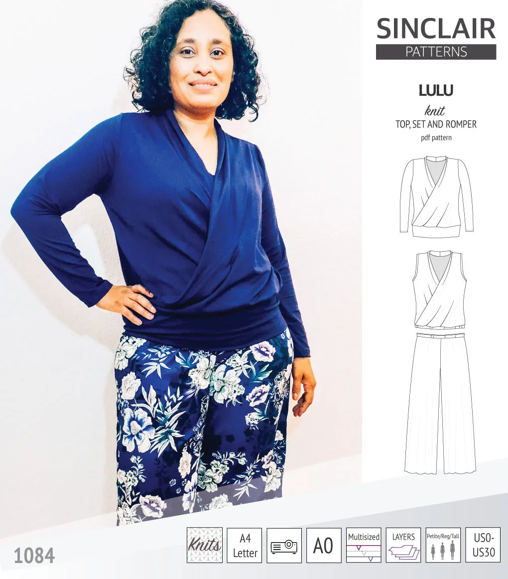Lulu faux wrap knit top, set and romper (PDF)