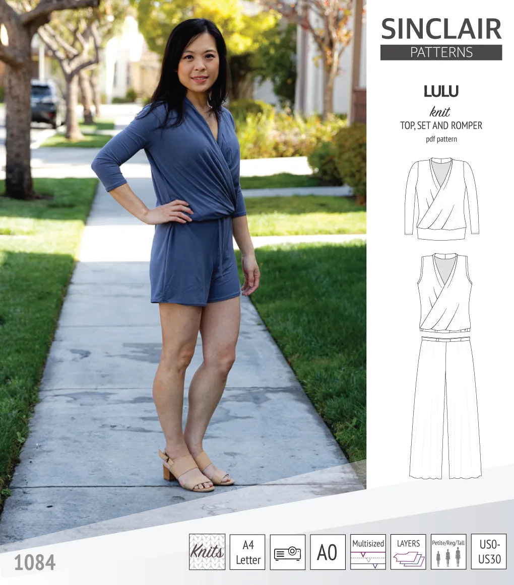 Lulu faux wrap knit top, set and romper (PDF)