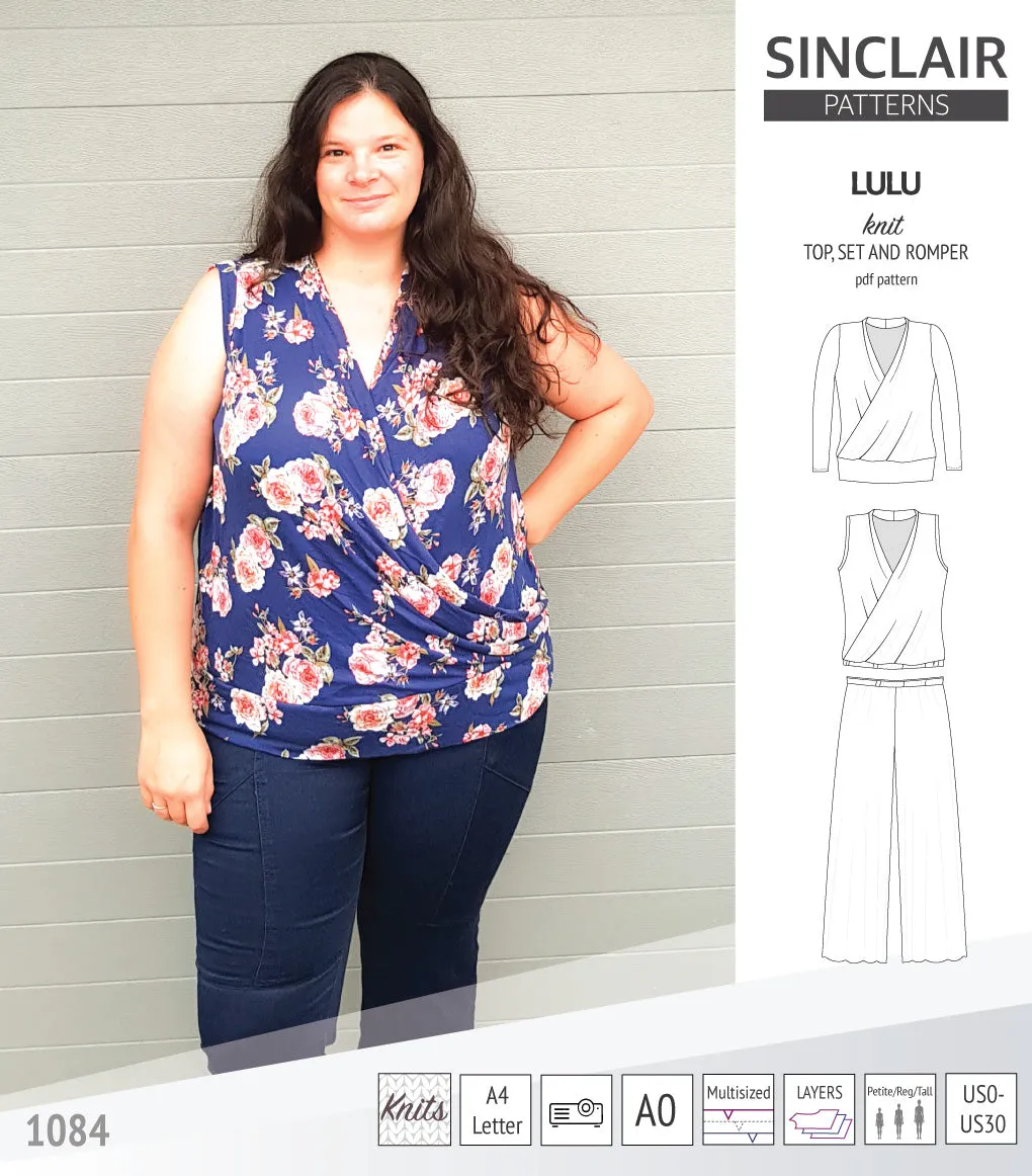 Lulu faux wrap knit top, set and romper (PDF)