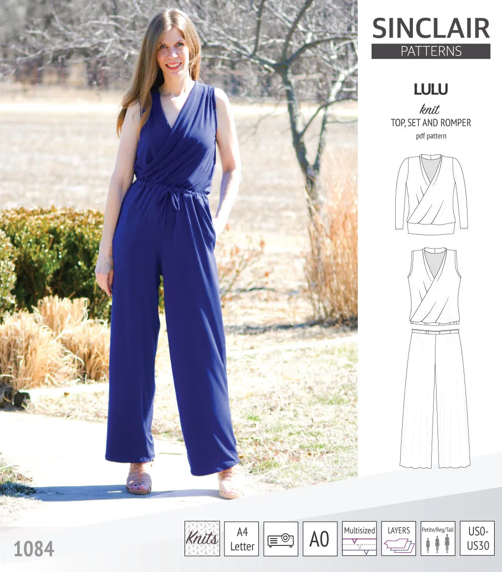 Lulu faux wrap knit top, set and romper (PDF)