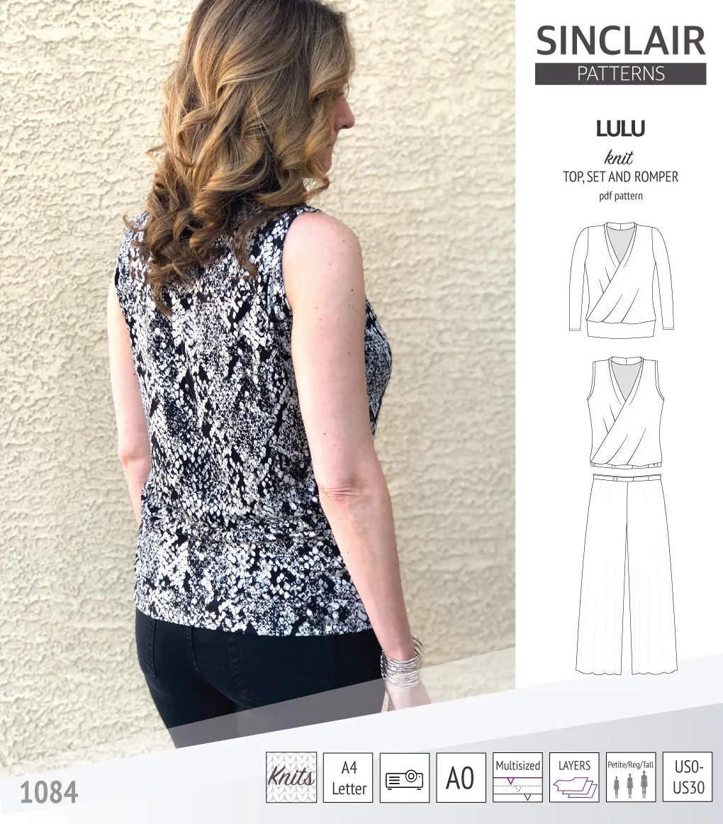 Lulu faux wrap knit top, set and romper (PDF)