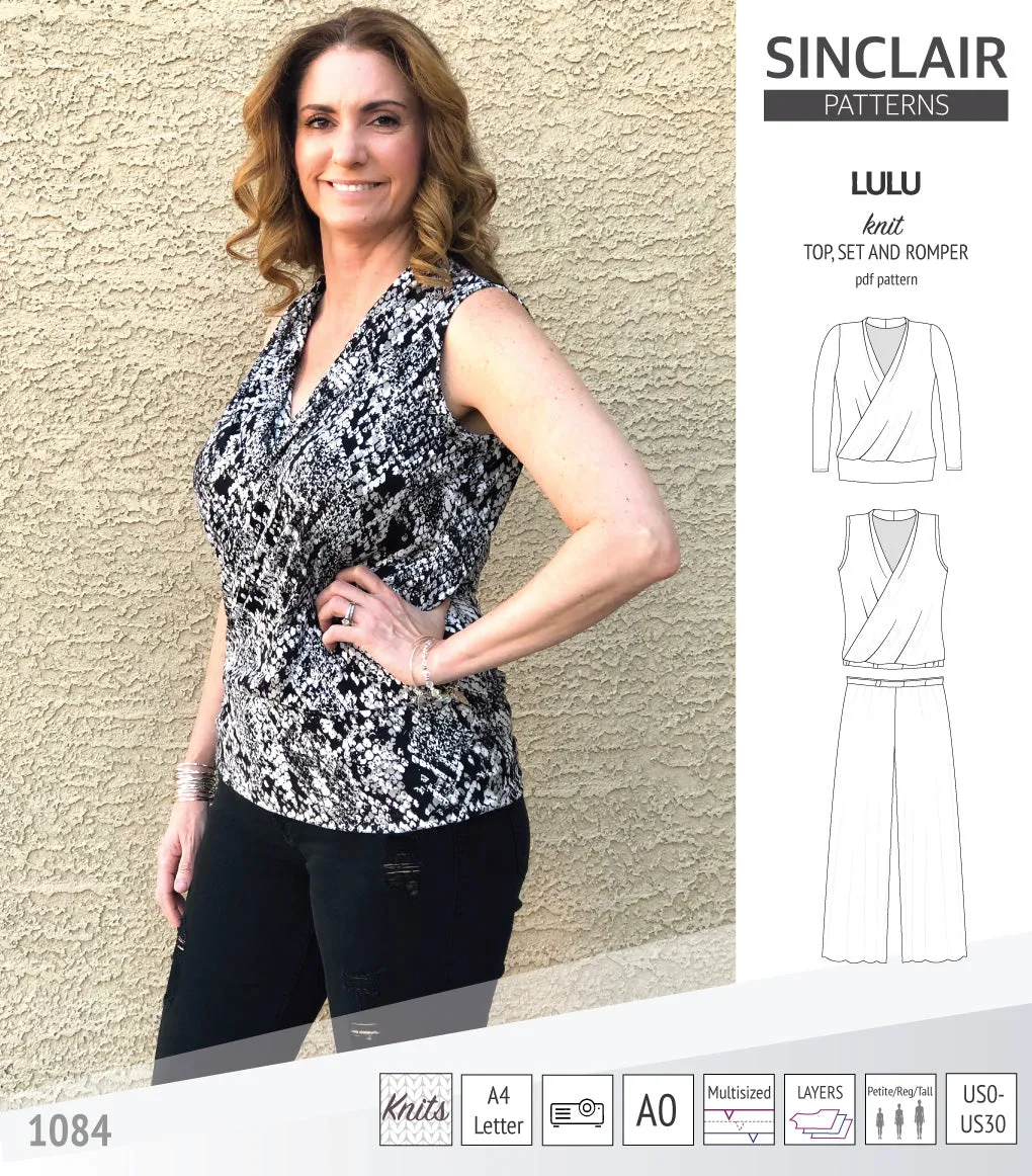 Lulu faux wrap knit top, set and romper (PDF)
