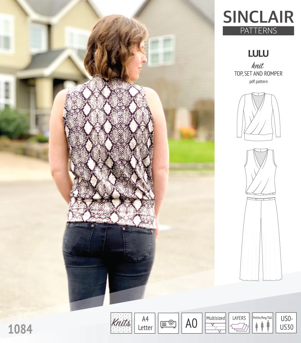 Lulu faux wrap knit top, set and romper (PDF)