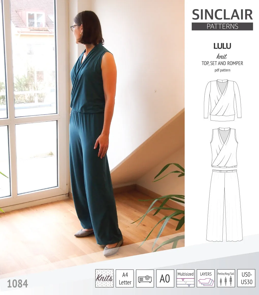 Lulu faux wrap knit top, set and romper (PDF)