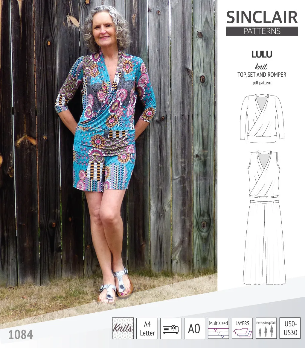 Lulu faux wrap knit top, set and romper (PDF)