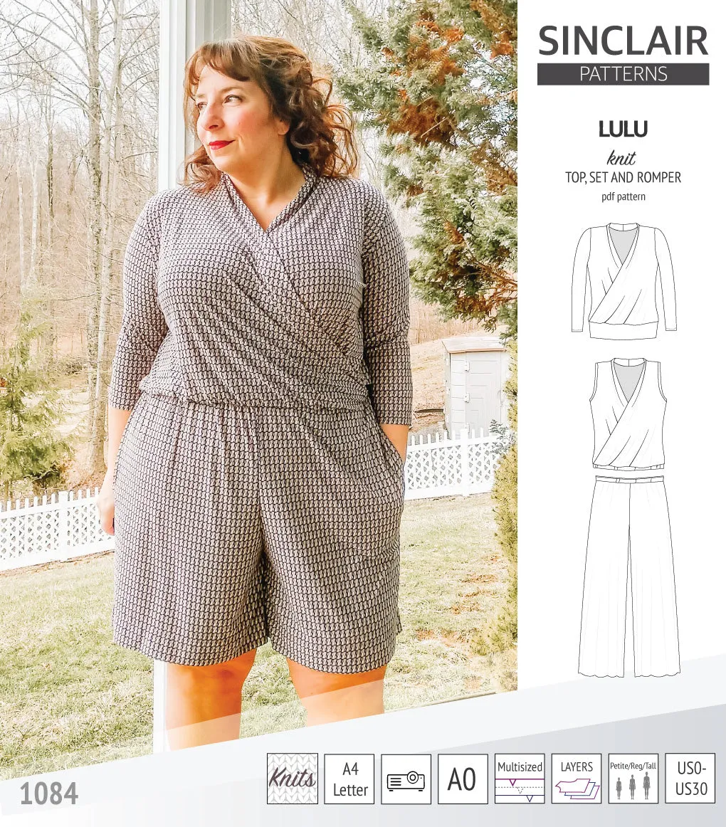 Lulu faux wrap knit top, set and romper (PDF)