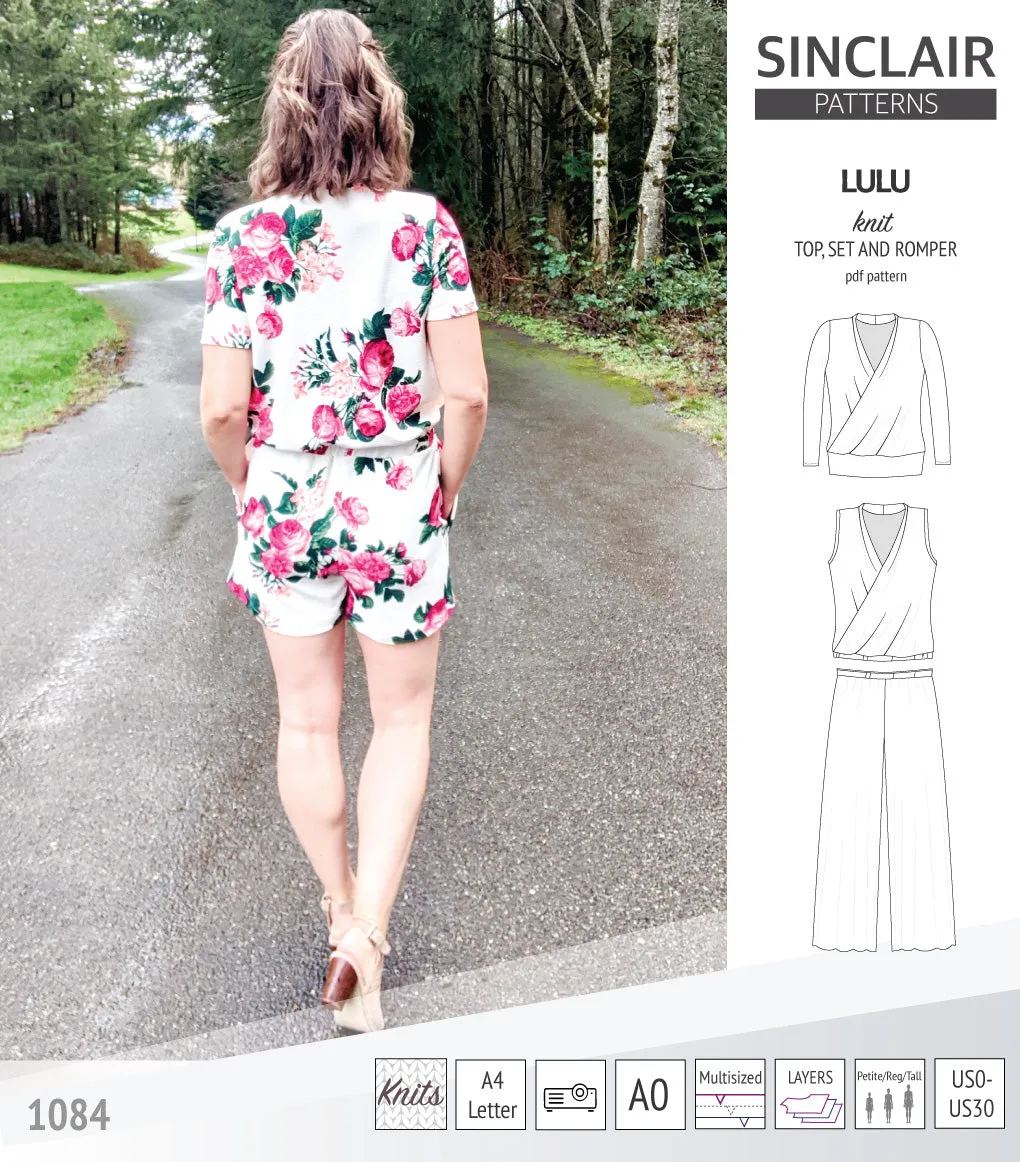 Lulu faux wrap knit top, set and romper (PDF)