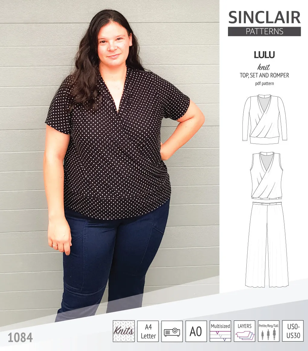 Lulu faux wrap knit top, set and romper (PDF)