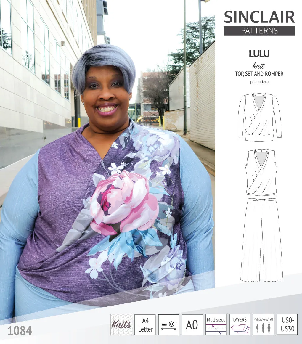 Lulu faux wrap knit top, set and romper (PDF)