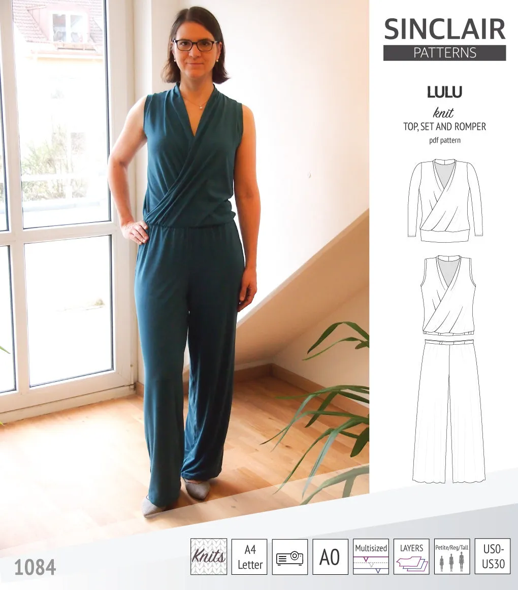 Lulu faux wrap knit top, set and romper (PDF)