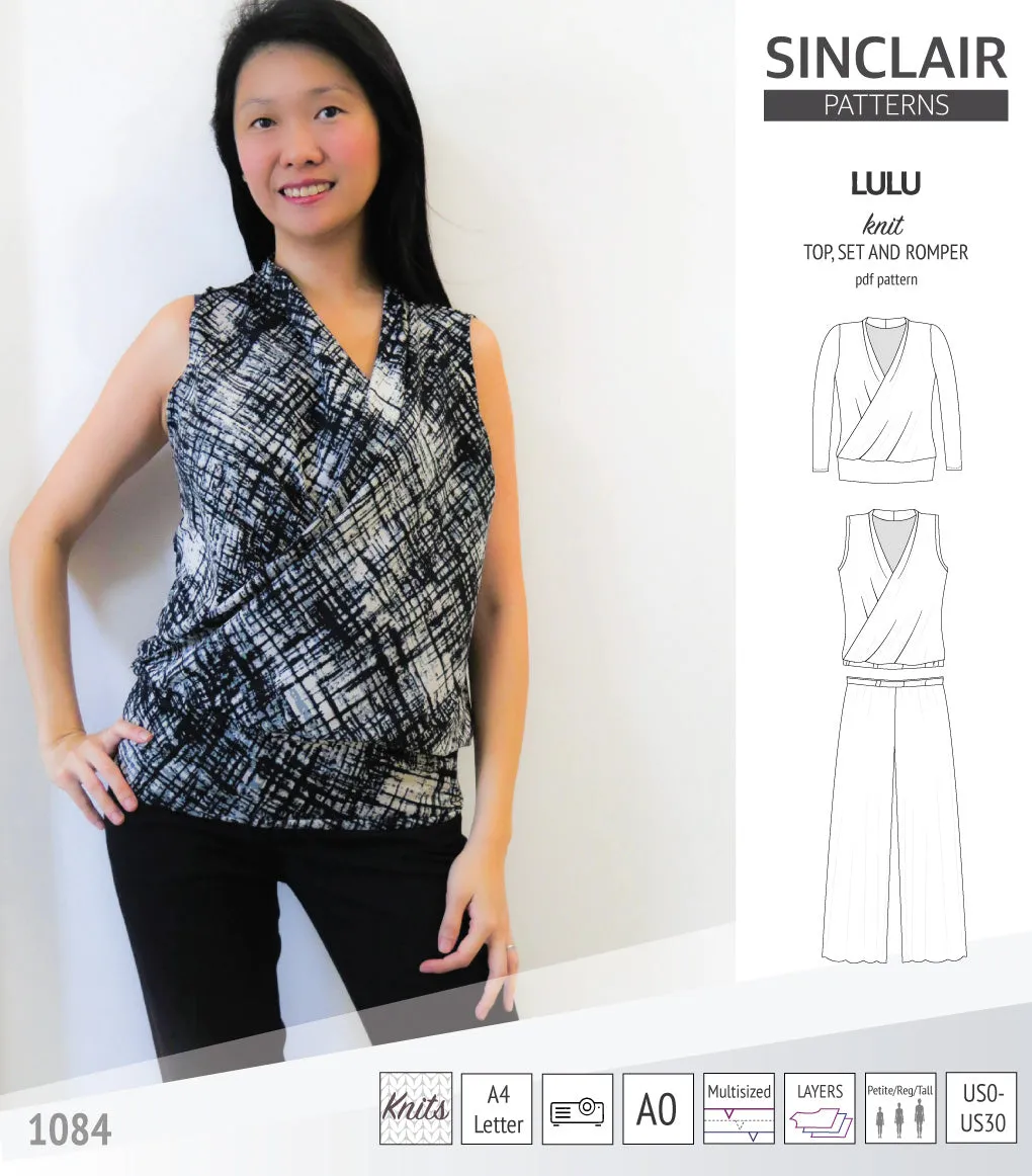 Lulu faux wrap knit top, set and romper (PDF)
