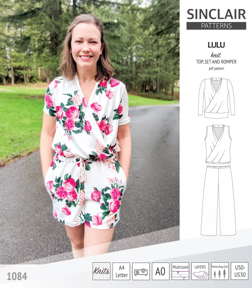 Lulu faux wrap knit top, set and romper (PDF)