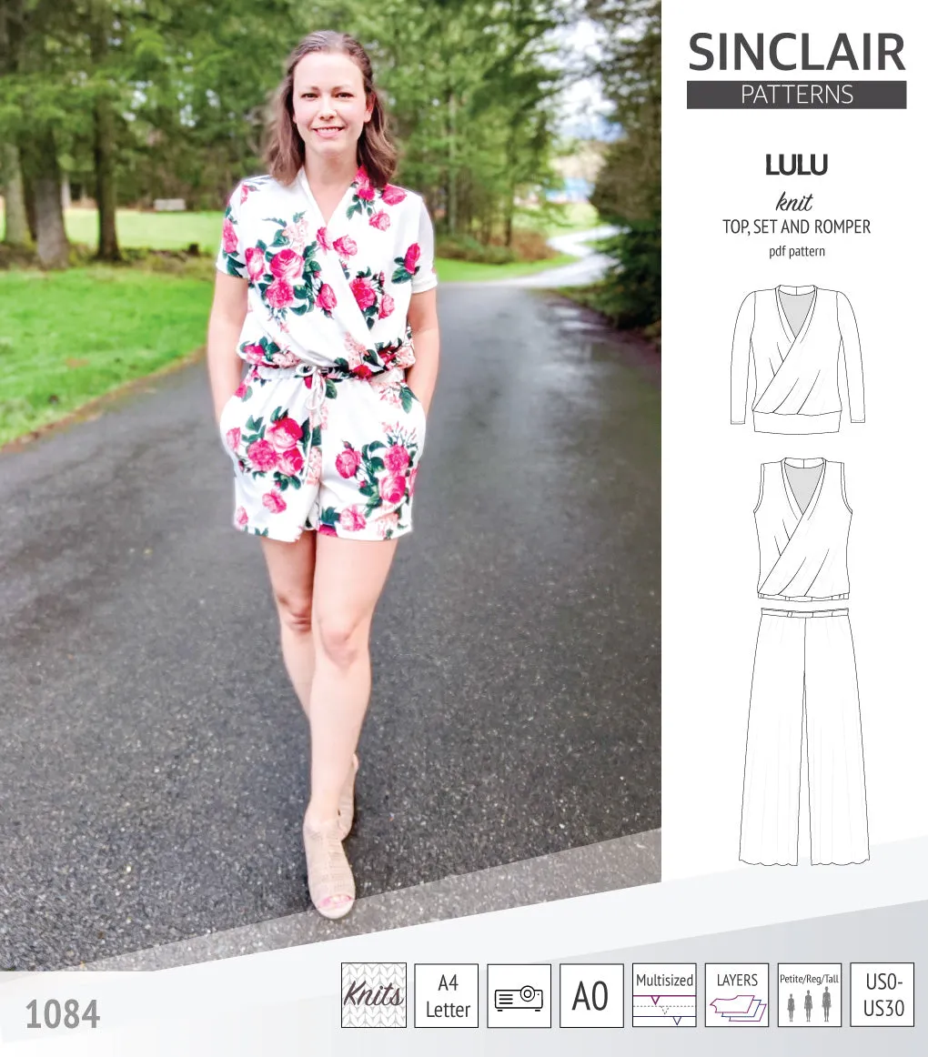 Lulu faux wrap knit top, set and romper (PDF)