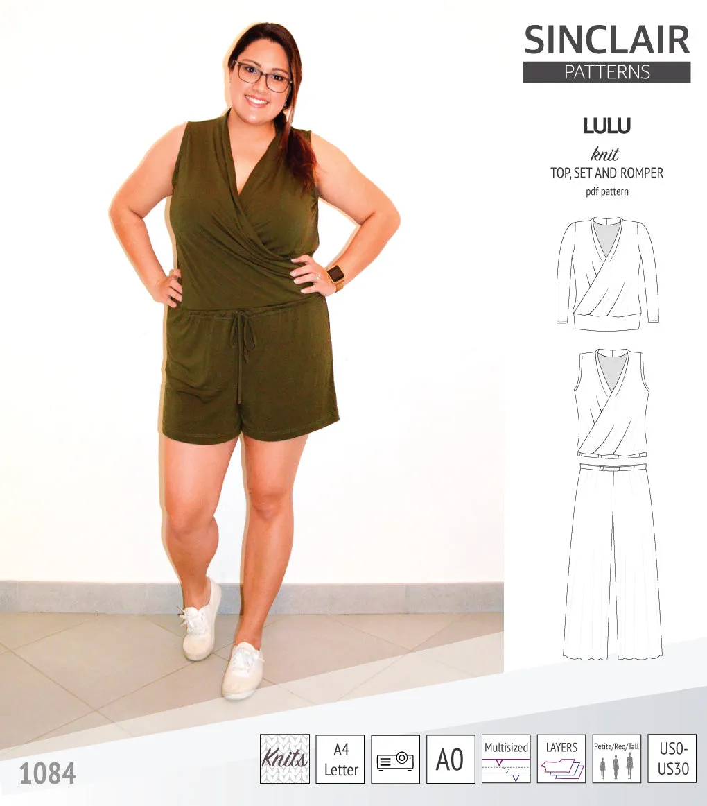 Lulu faux wrap knit top, set and romper (PDF)