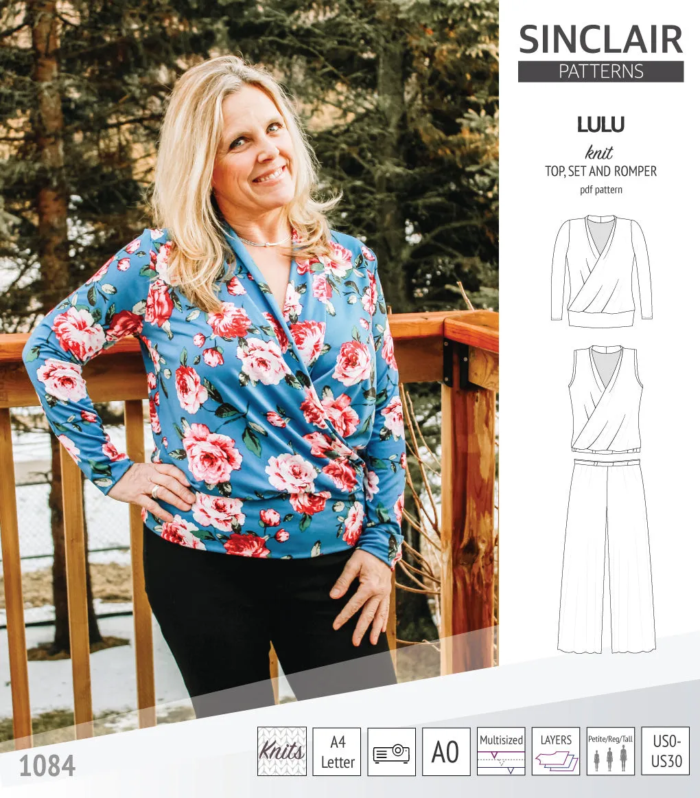 Lulu faux wrap knit top, set and romper (PDF)