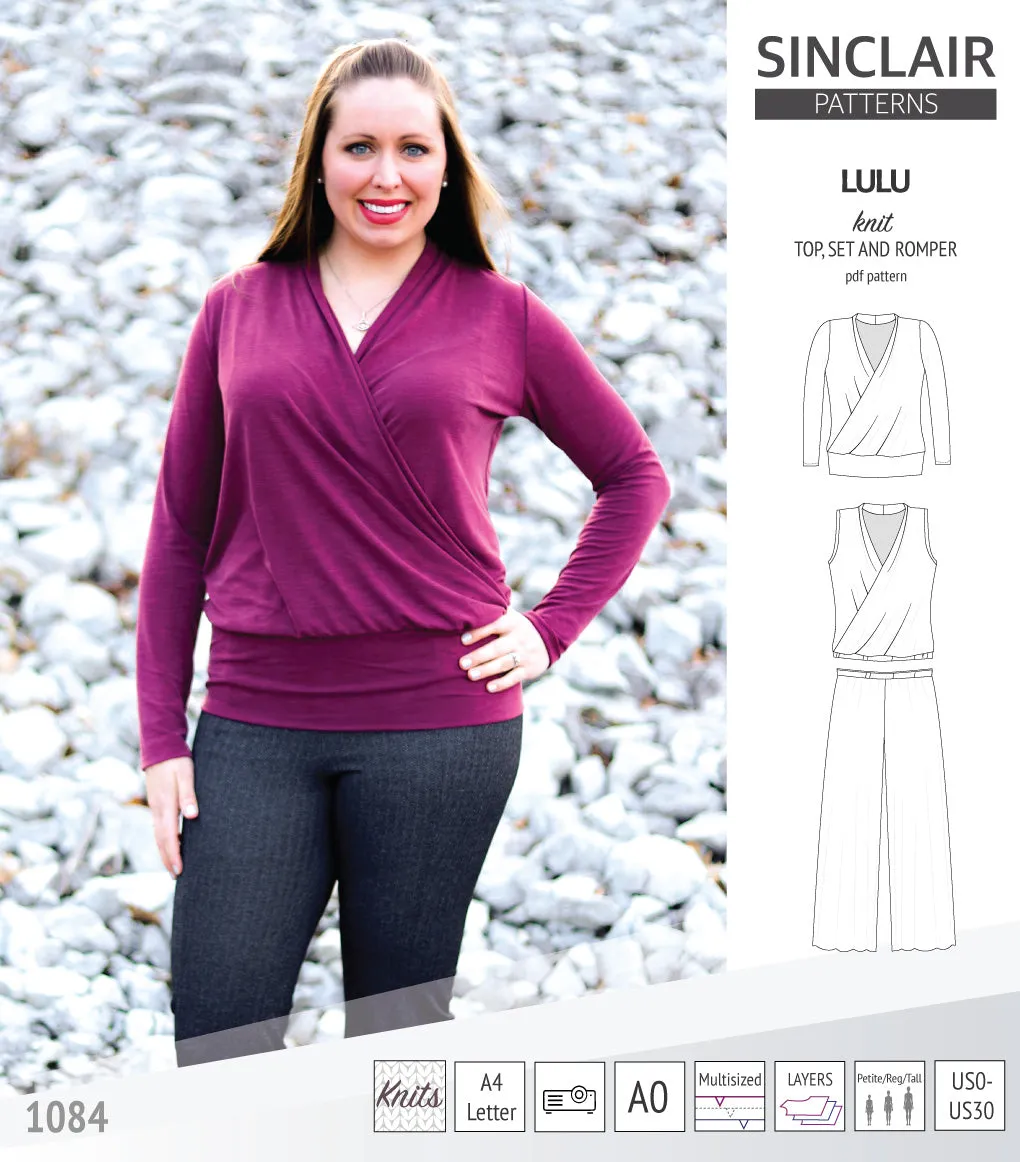 Lulu faux wrap knit top, set and romper (PDF)