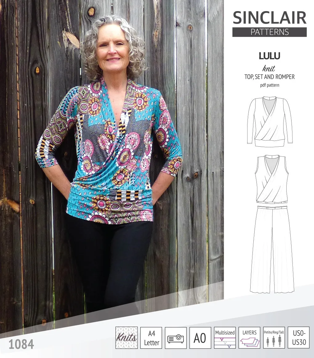 Lulu faux wrap knit top, set and romper (PDF)