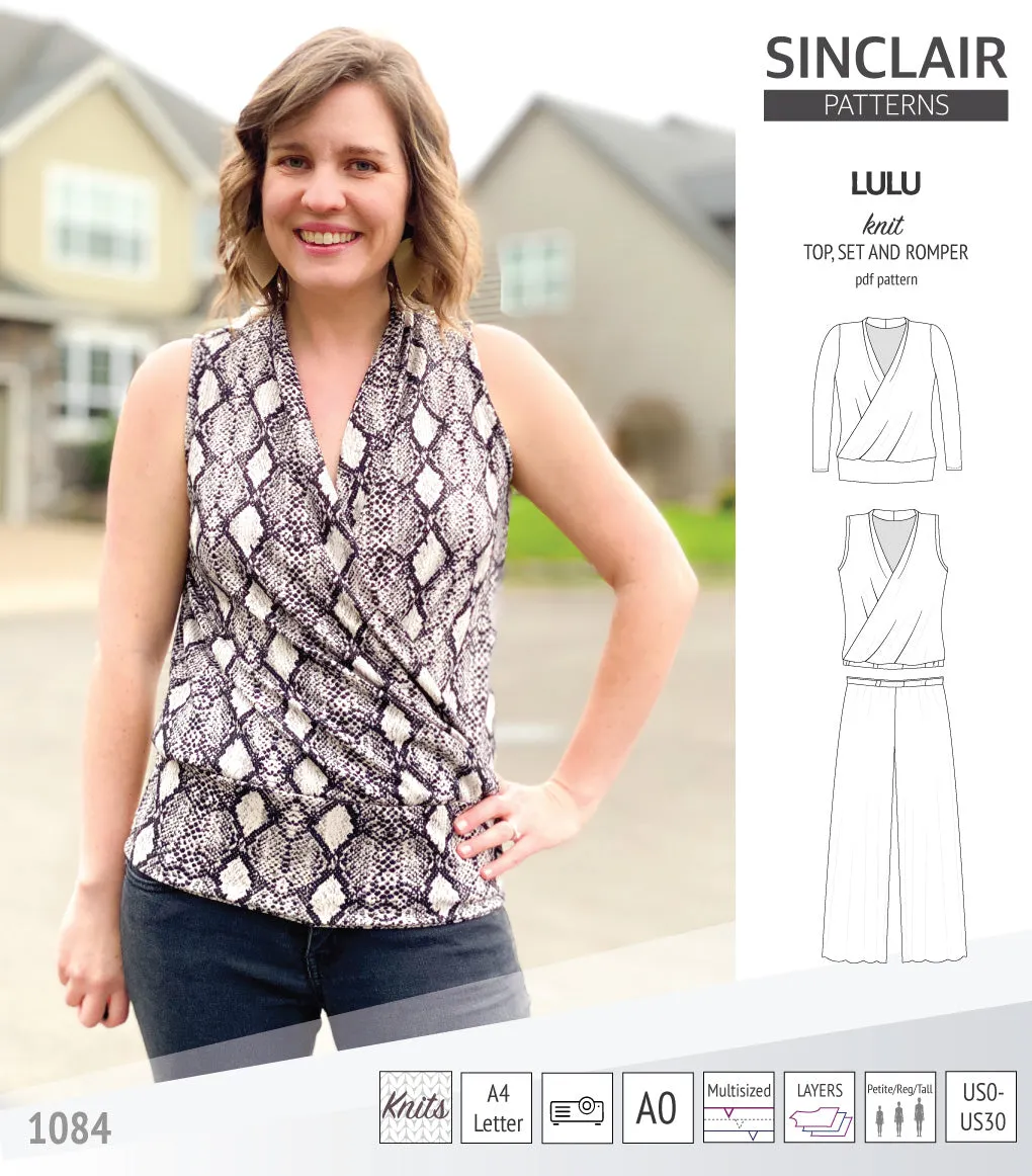 Lulu faux wrap knit top, set and romper (PDF)
