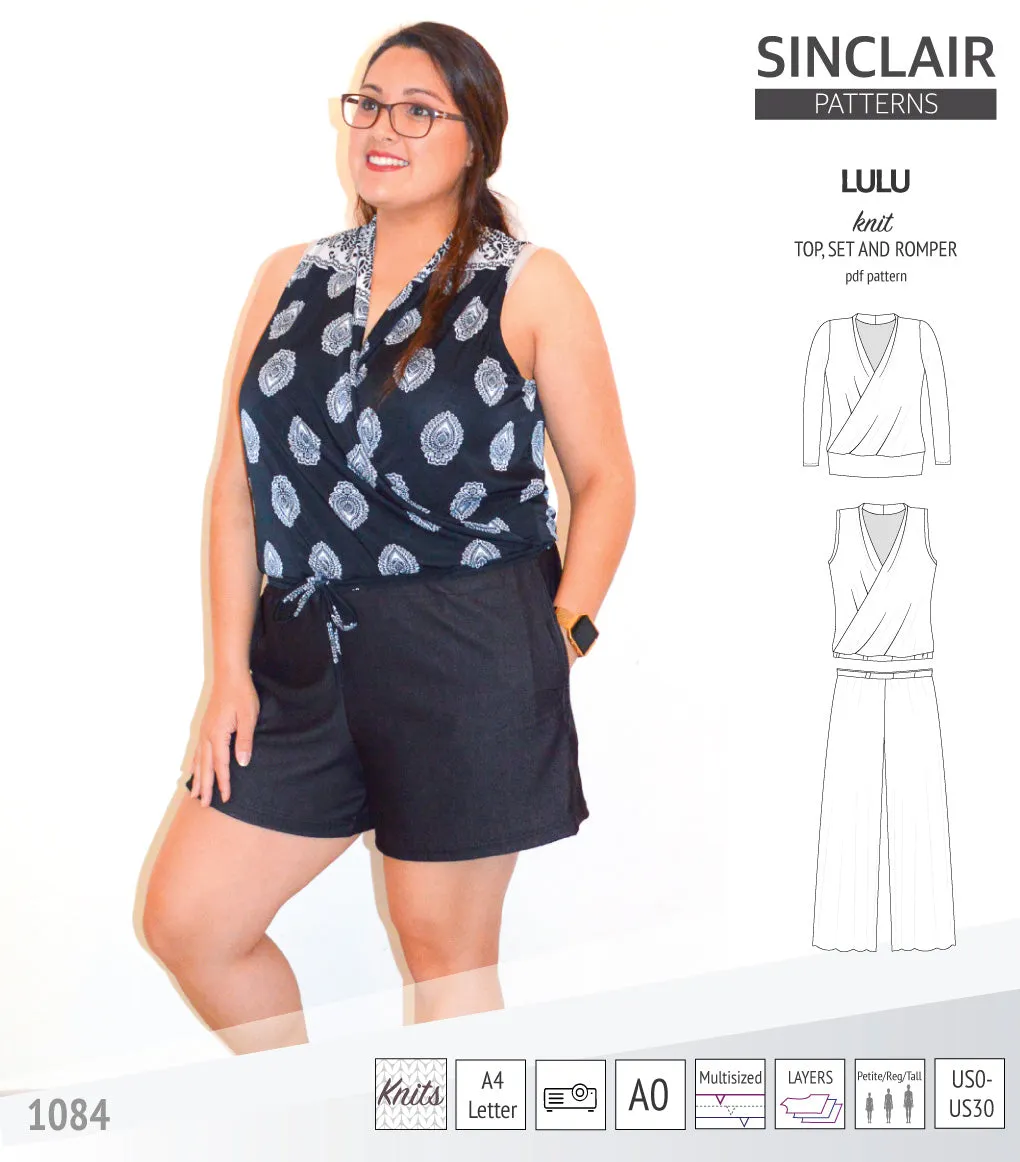 Lulu faux wrap knit top, set and romper (PDF)