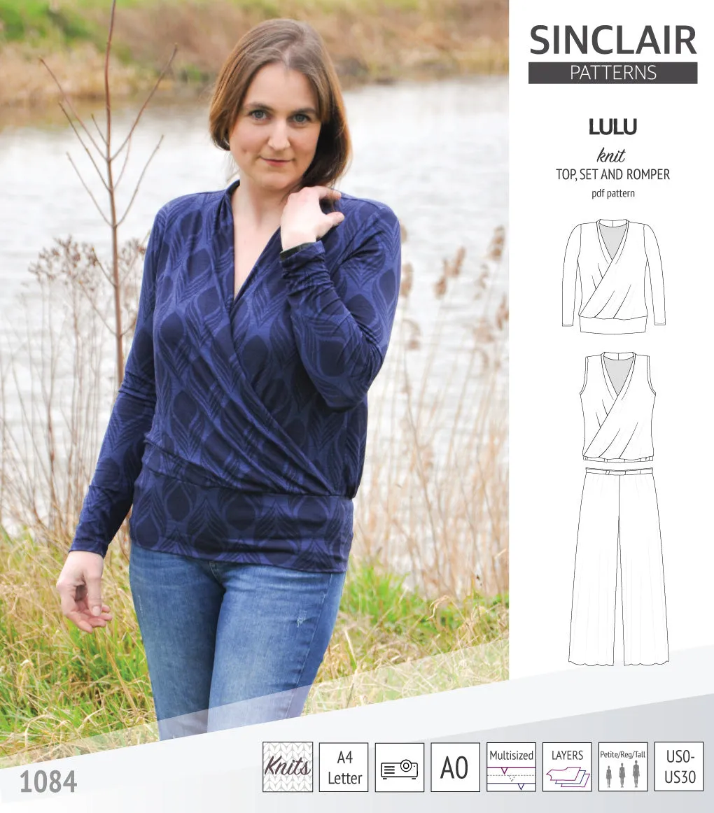 Lulu faux wrap knit top, set and romper (PDF)