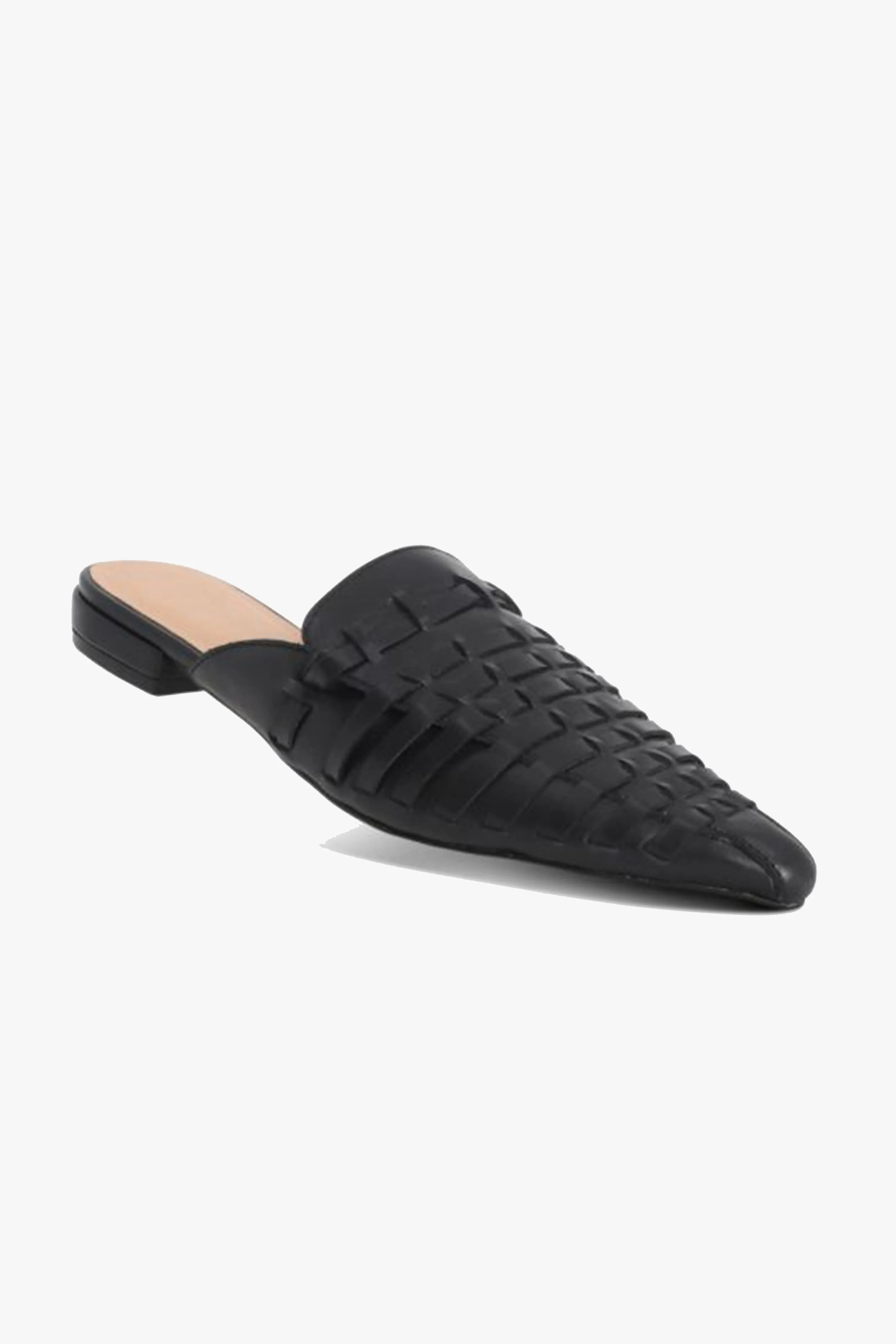 Magnolia Black Pointed Woven Leather Mule