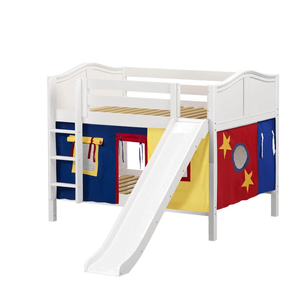 Maxtrix Full Low Bunk Bed with Straight Ladder, Curtain   Slide