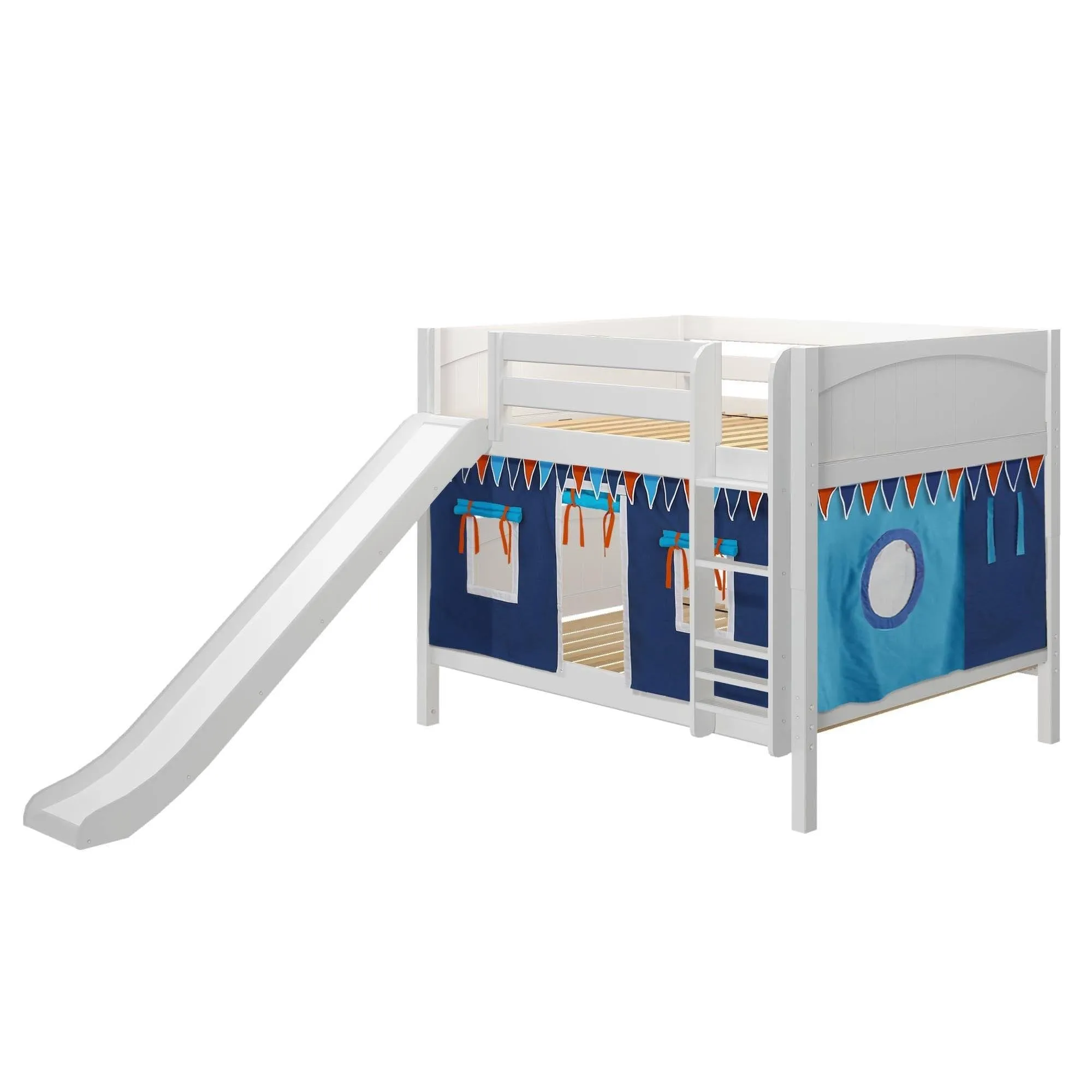 Maxtrix Full Low Bunk Bed with Straight Ladder, Curtain   Slide