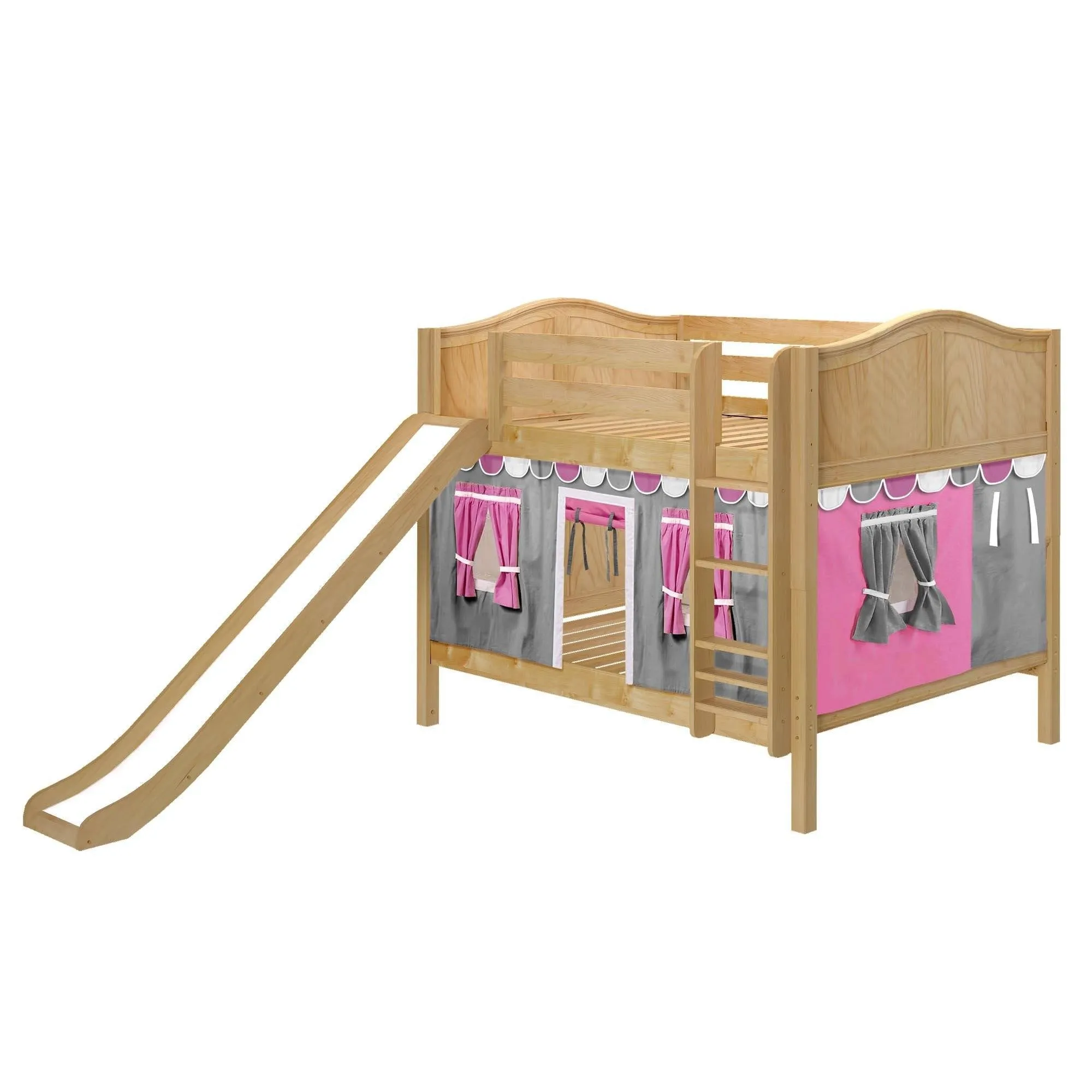 Maxtrix Full Low Bunk Bed with Straight Ladder, Curtain   Slide
