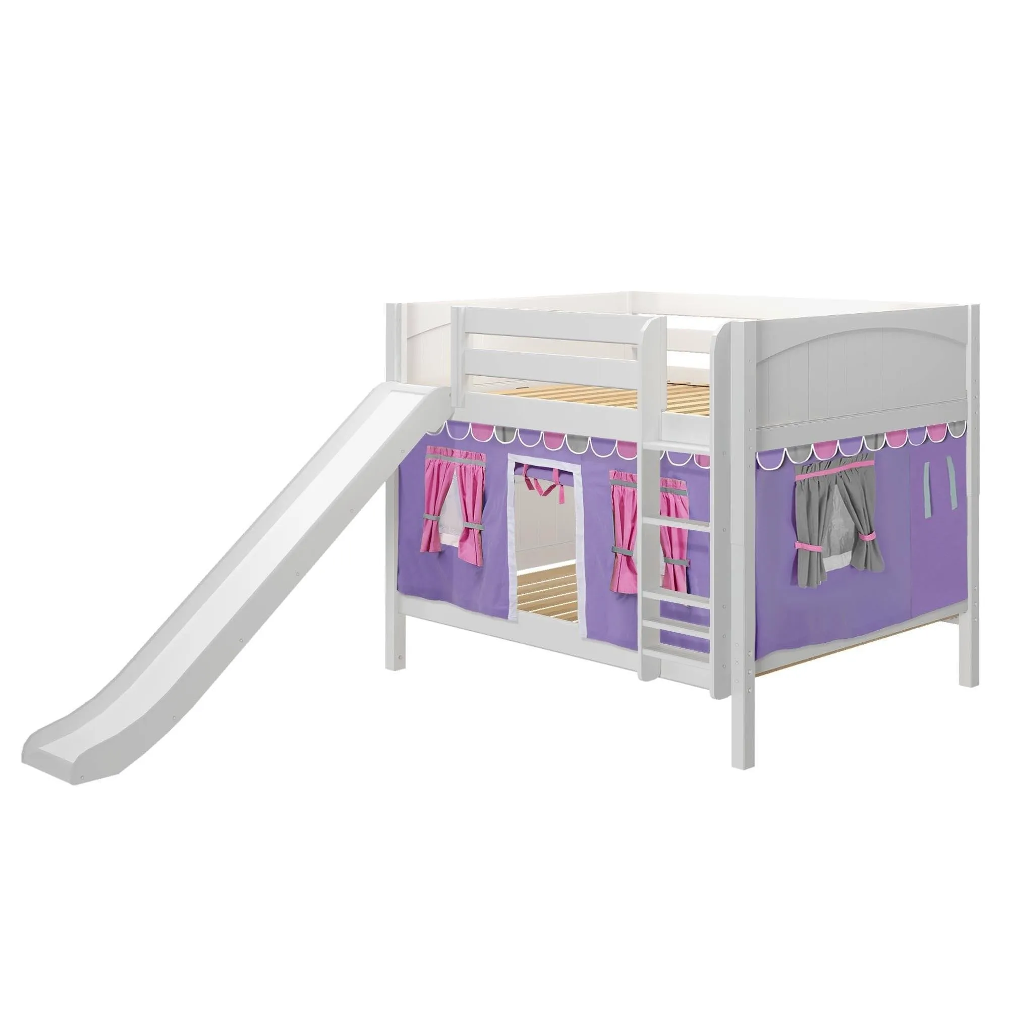 Maxtrix Full Low Bunk Bed with Straight Ladder, Curtain   Slide