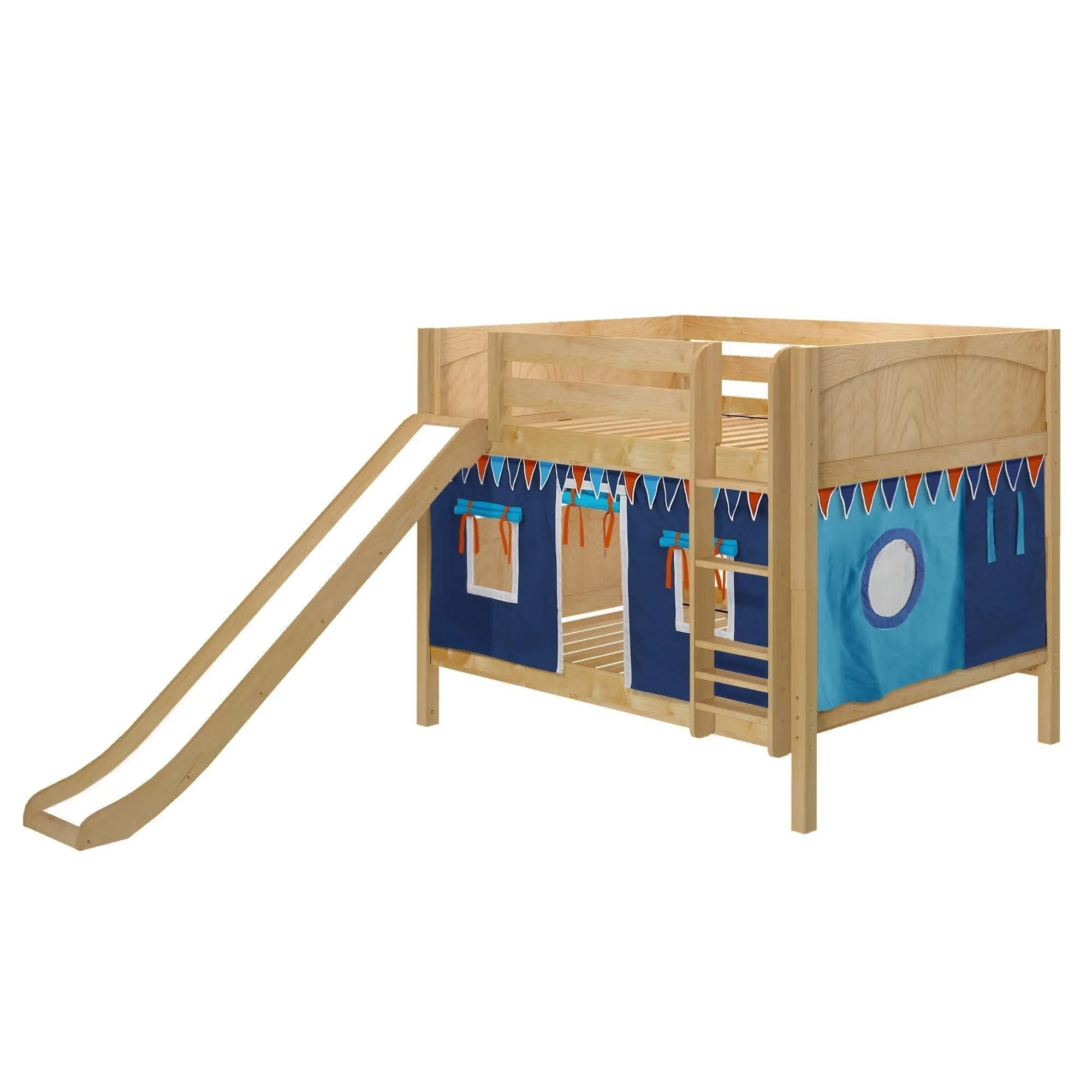 Maxtrix Full Low Bunk Bed with Straight Ladder, Curtain   Slide