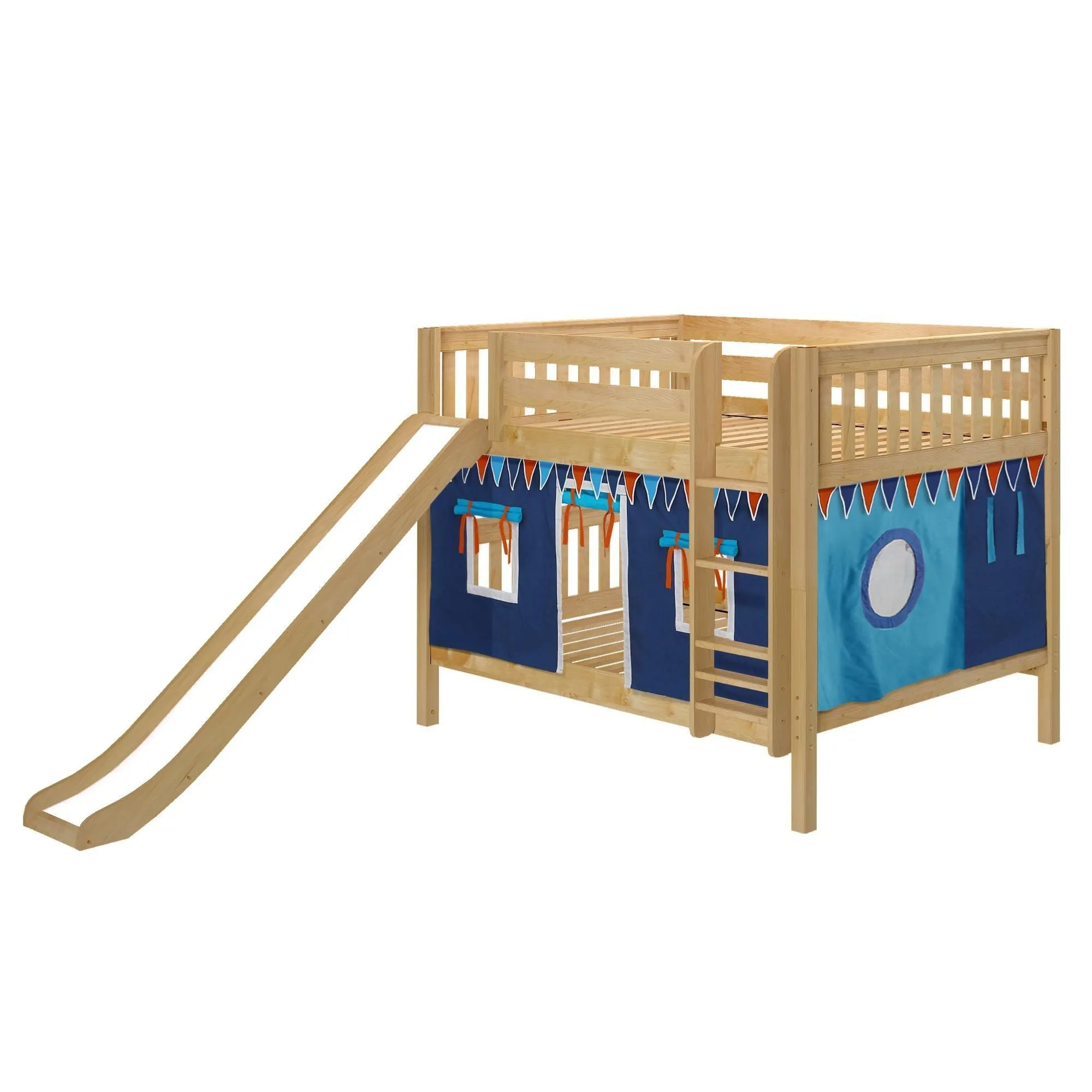 Maxtrix Full Low Bunk Bed with Straight Ladder, Curtain   Slide