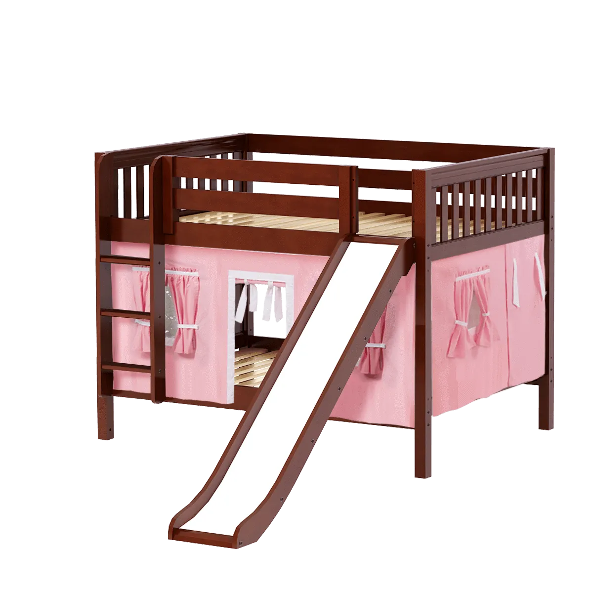 Maxtrix Full Low Bunk Bed with Straight Ladder, Curtain   Slide
