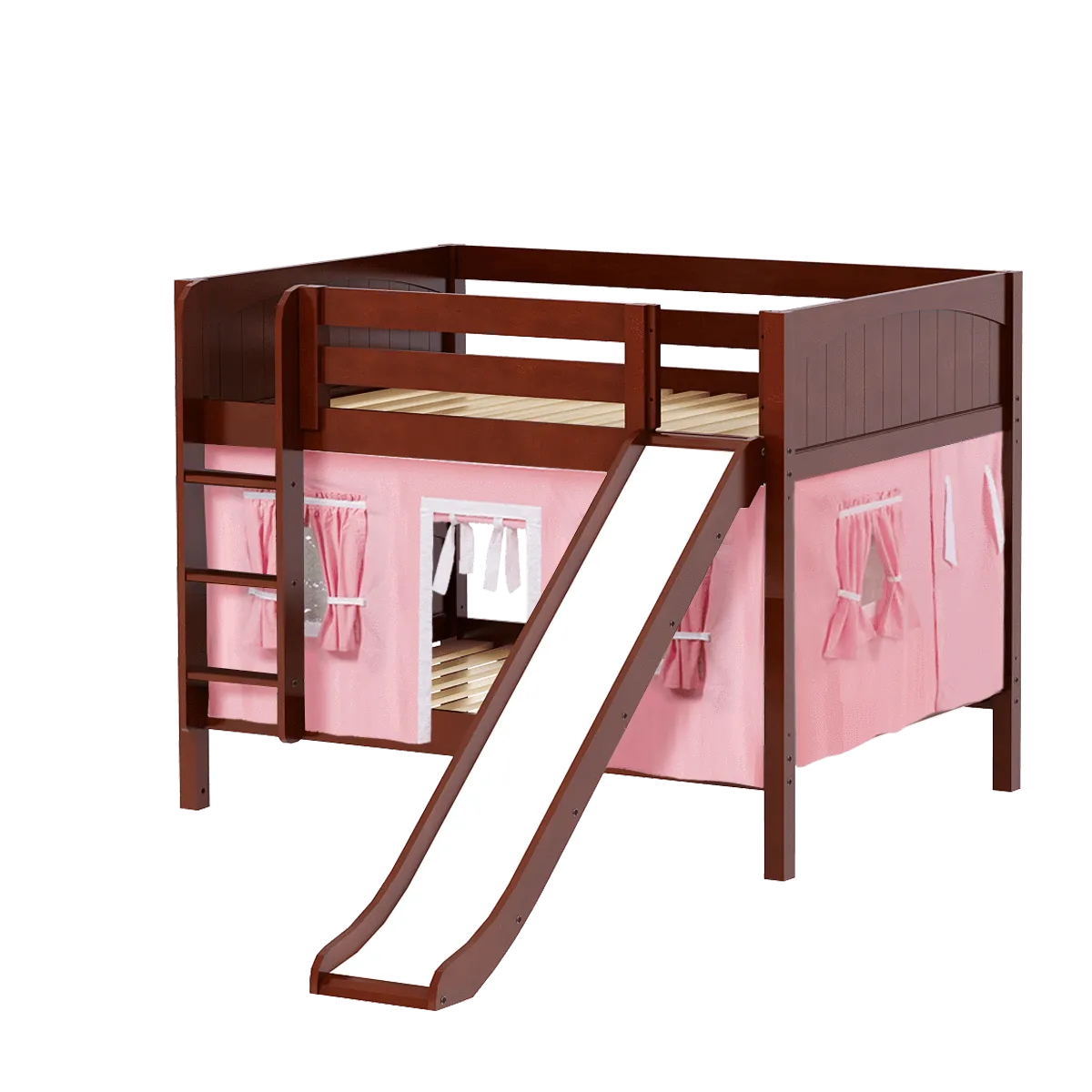 Maxtrix Full Low Bunk Bed with Straight Ladder, Curtain   Slide