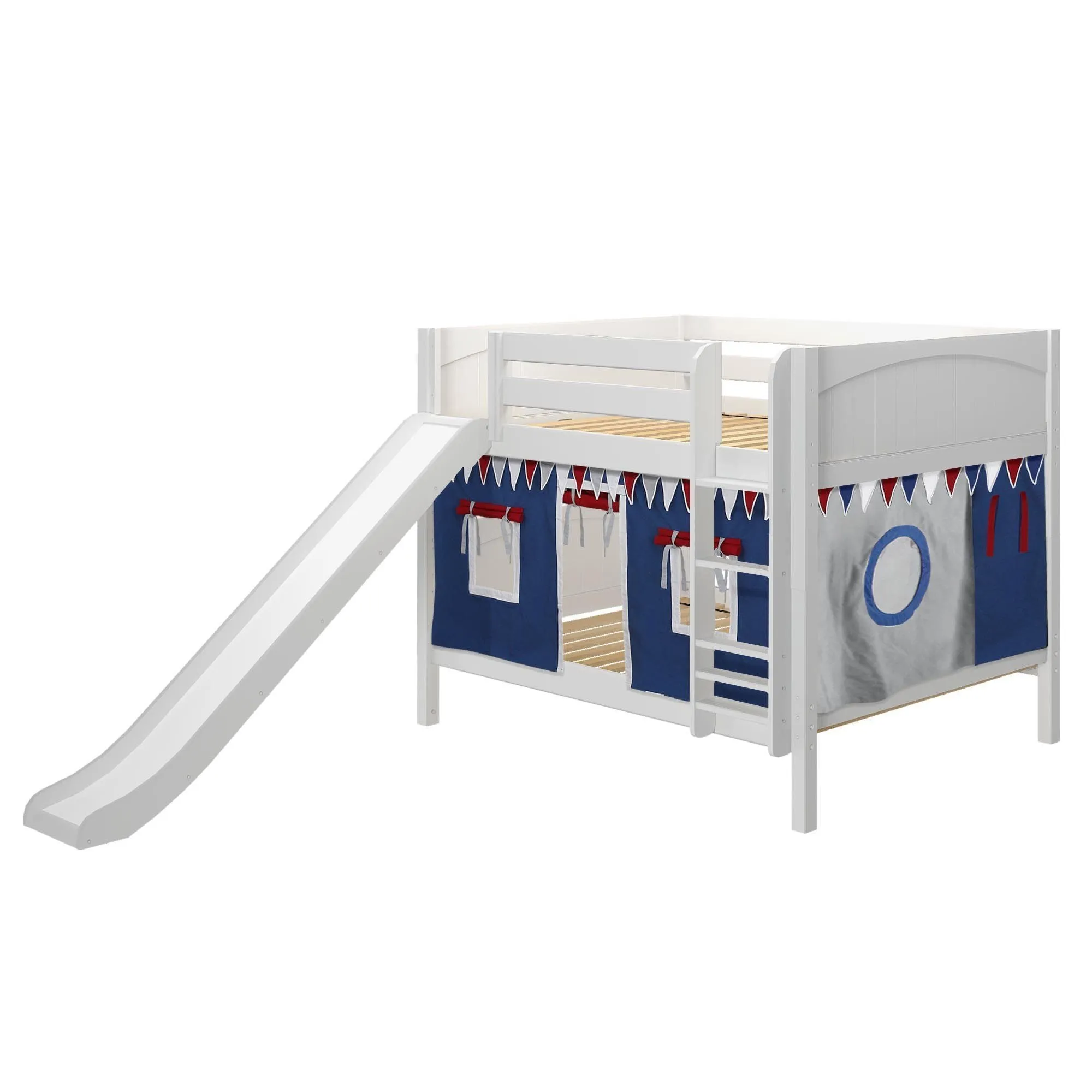 Maxtrix Full Low Bunk Bed with Straight Ladder, Curtain   Slide