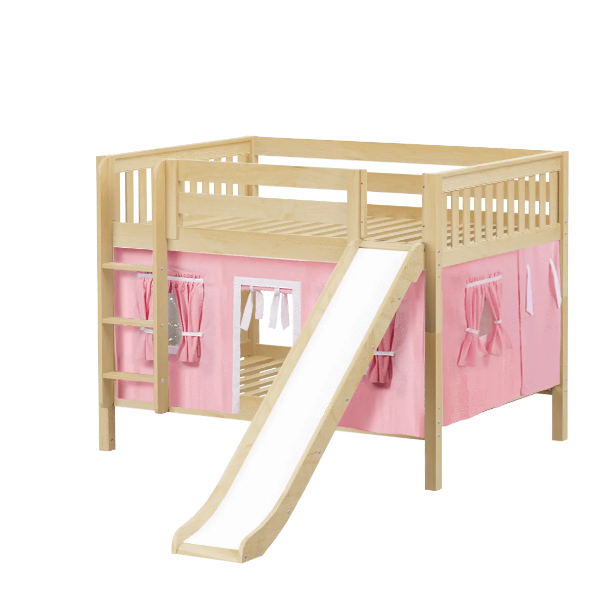 Maxtrix Full Low Bunk Bed with Straight Ladder, Curtain   Slide